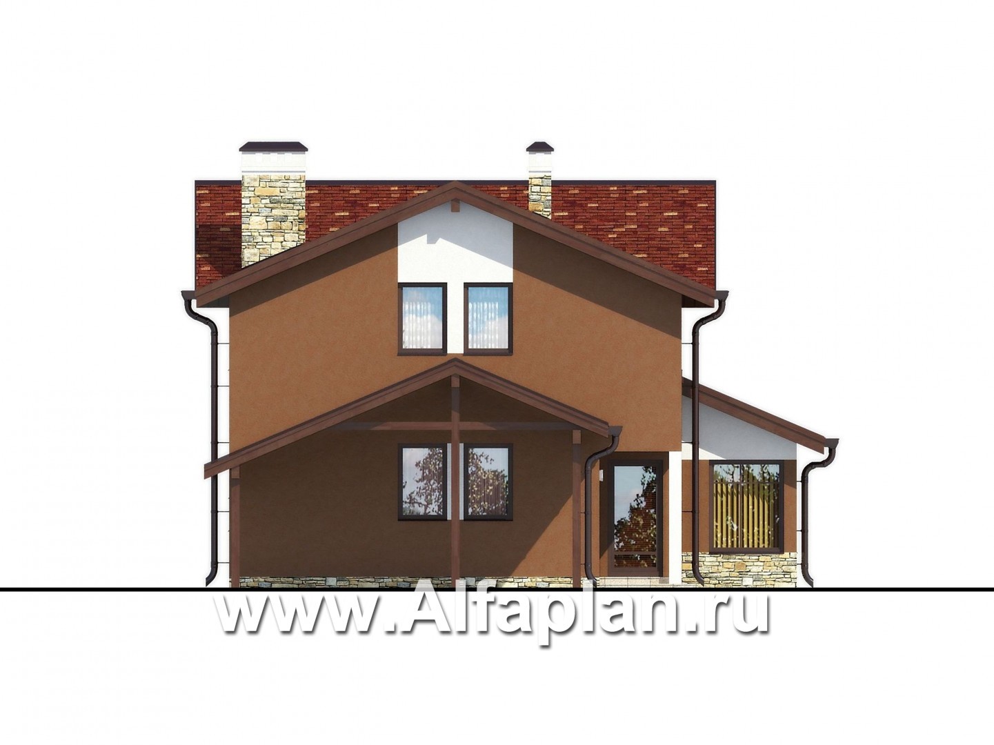Проекты домов Альфаплан - Каркасный дом с большой террасой и навесом для машины - изображение фасада №2