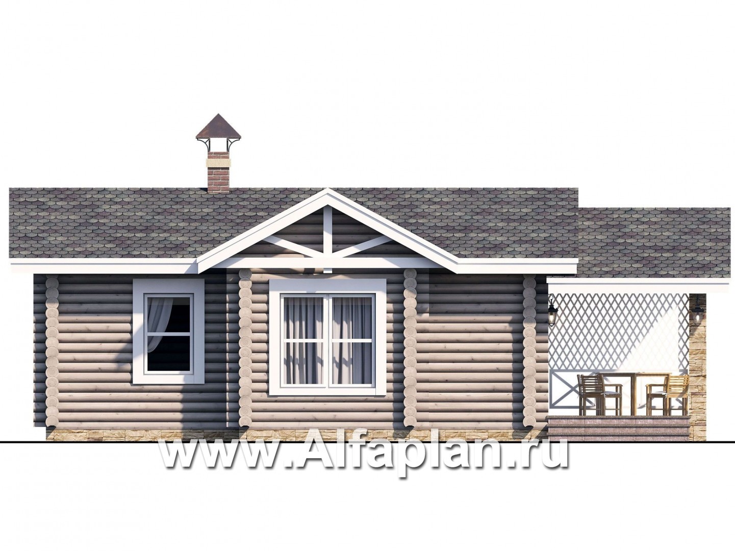 Проекты домов Альфаплан - Уютная одноэтажная деревянная баня с крытой террасой - изображение фасада №1