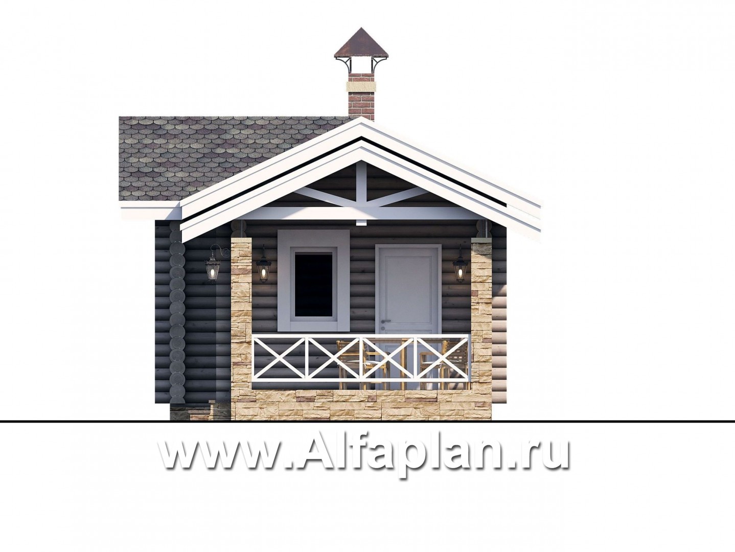 Проекты домов Альфаплан - Уютная одноэтажная деревянная баня с крытой террасой - изображение фасада №2