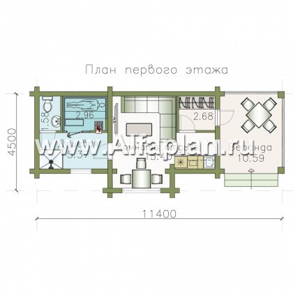 Проекты домов Альфаплан - Уютная одноэтажная деревянная баня с крытой террасой - превью плана проекта №1