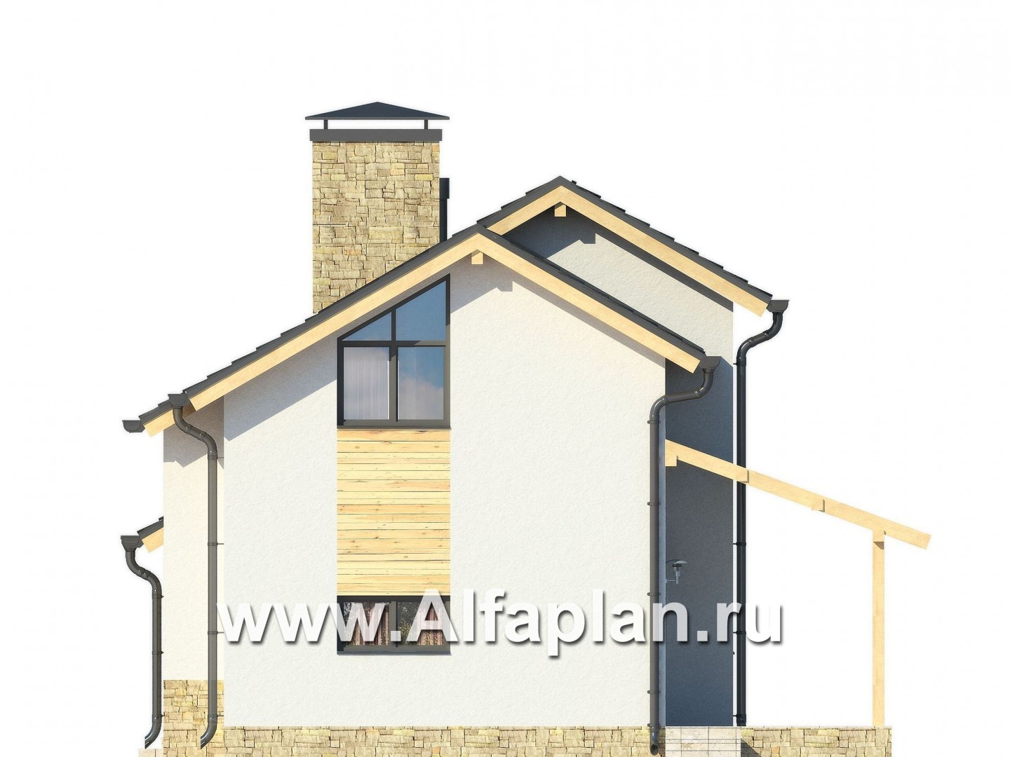 Красивый проект дома с мансардой, 2 спальни и терраса, в стиле минимализм - фасад дома