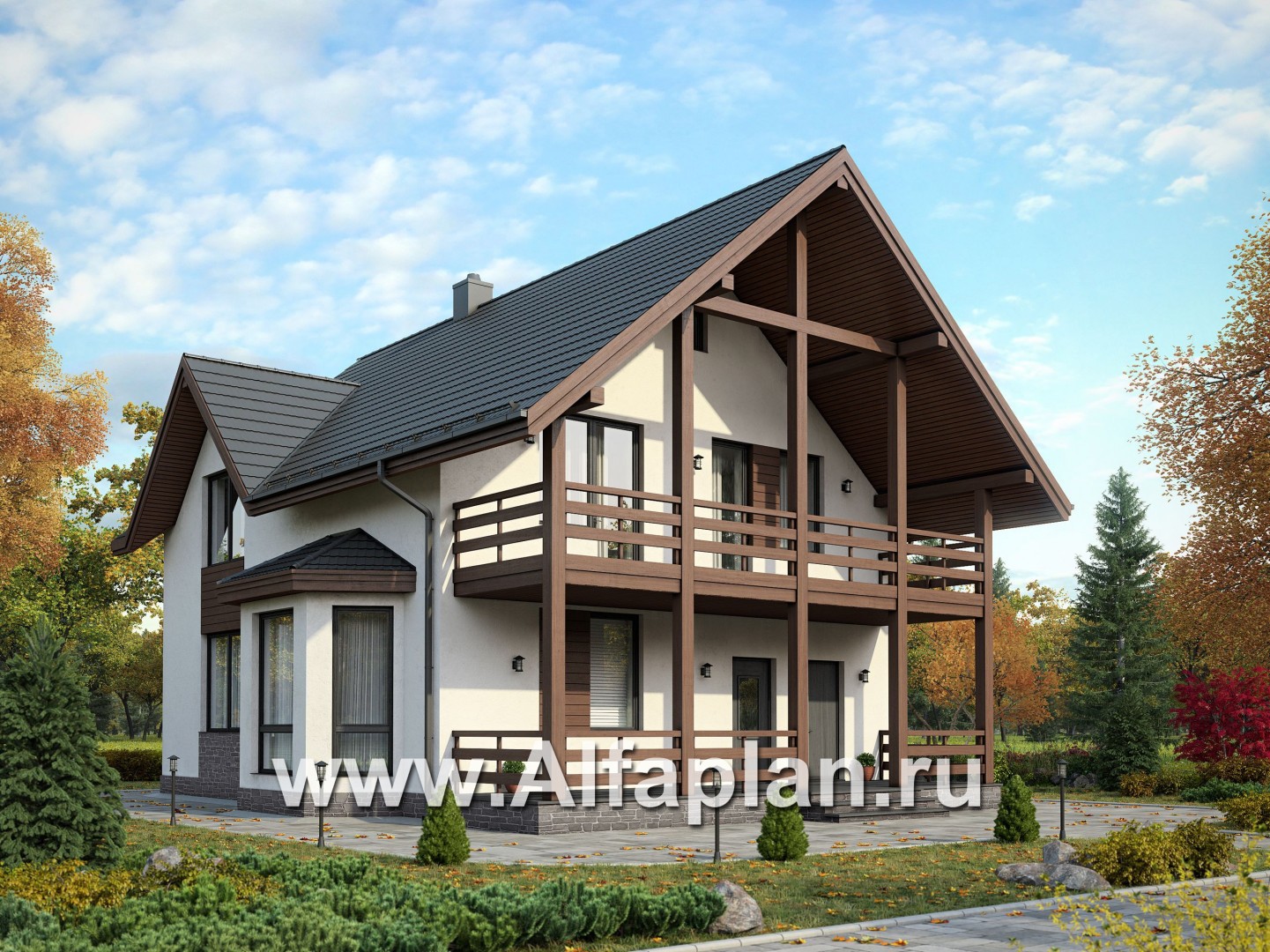 Проекты домов Альфаплан - Компактный дом с террасой - основное изображение