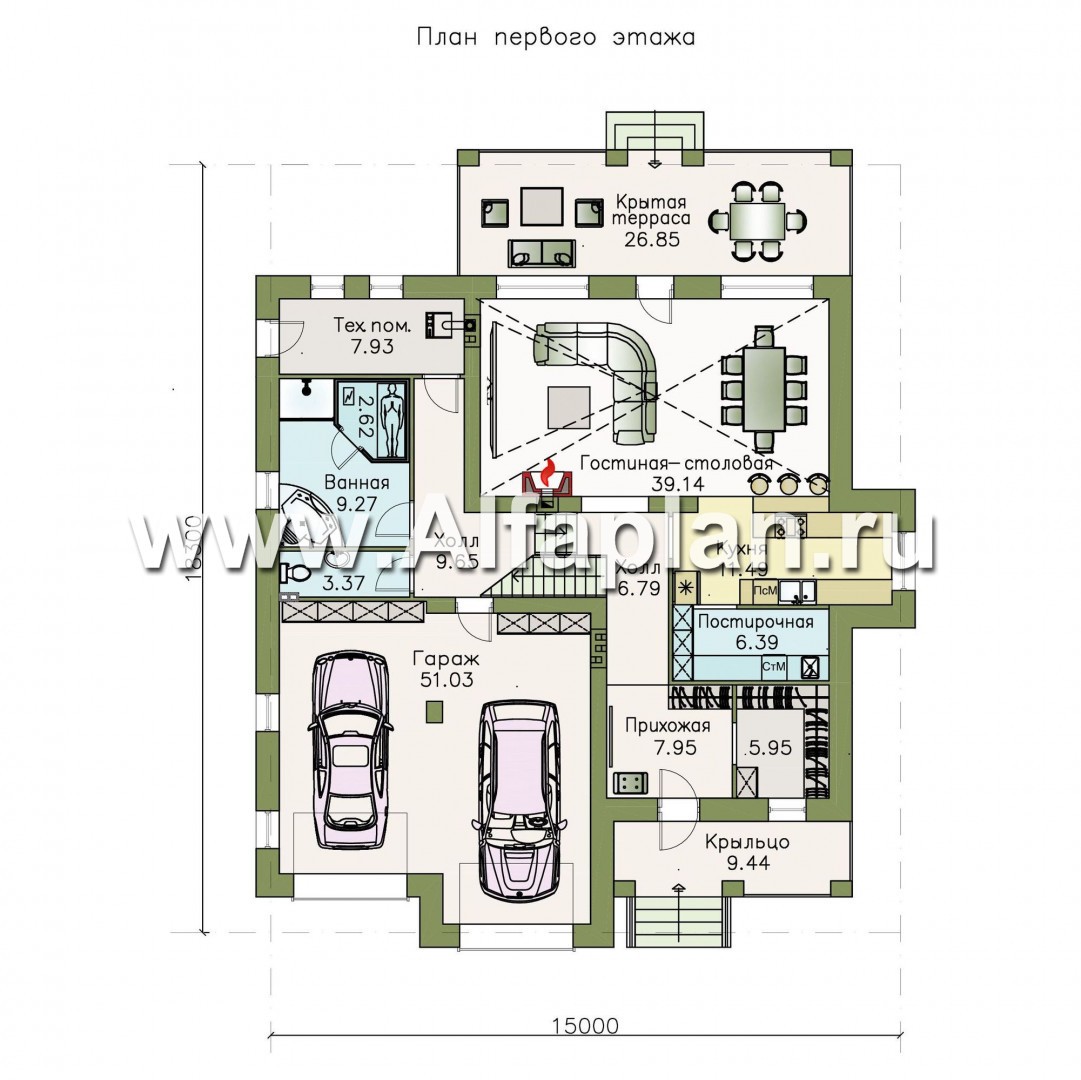 Проекты домов Альфаплан - «Мажестик» - современный  коттедж в полтора этажа с гаражом - изображение плана проекта №1