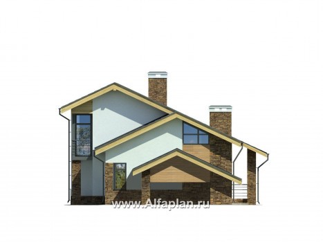 Проекты домов Альфаплан - Современный коттедж с угловым остеклением - превью фасада №2