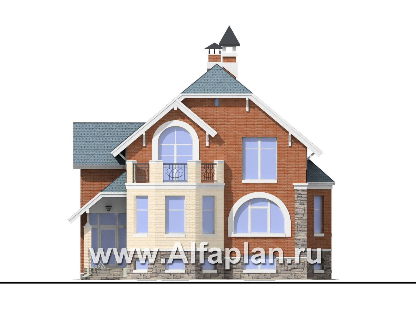 Проекты домов Альфаплан - «Лаура»- трехэтажный загородный дом с террасой - изображение фасада №1