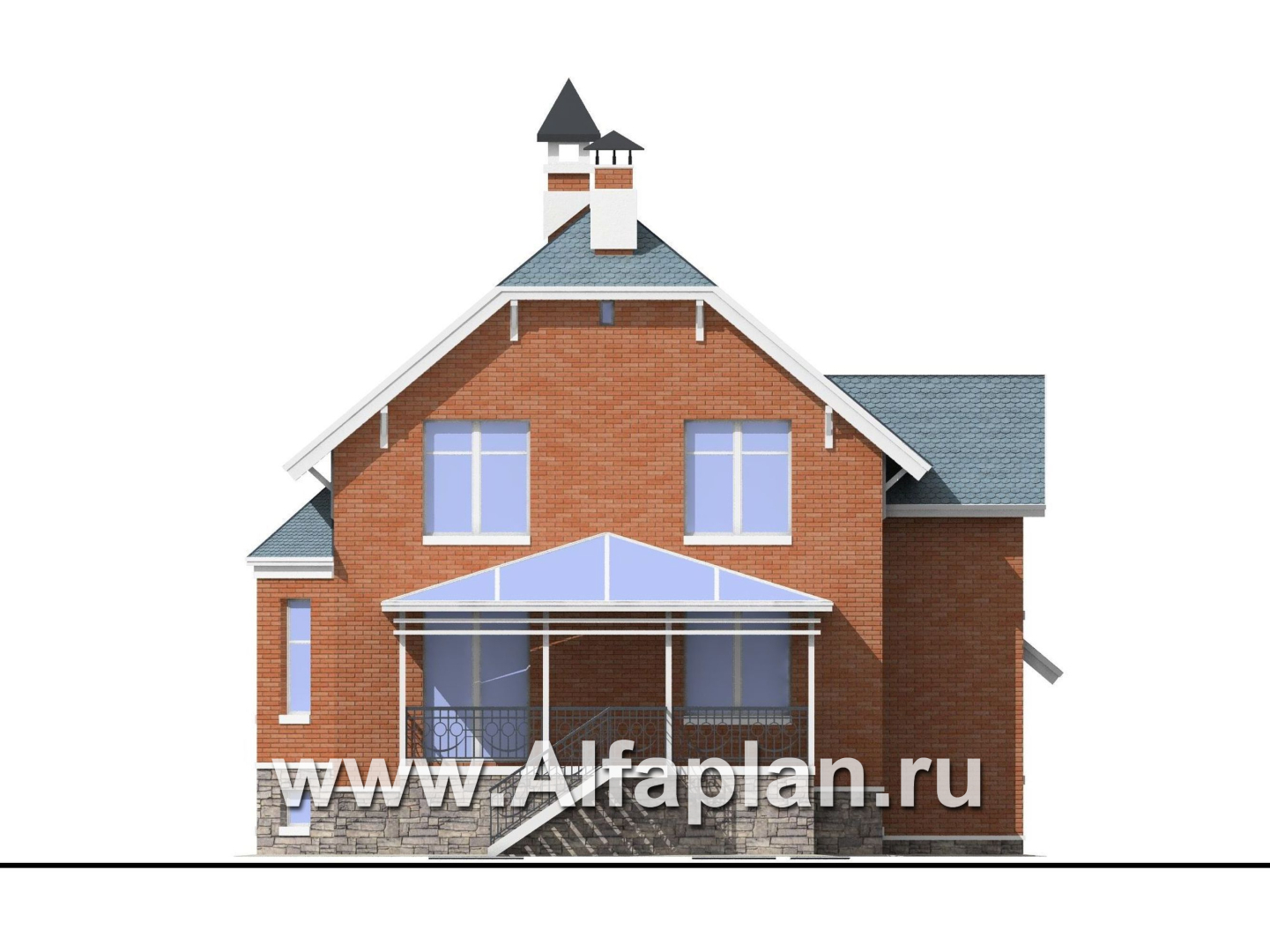 Проекты домов Альфаплан - «Лаура»- трехэтажный загородный дом с террасой - изображение фасада №4