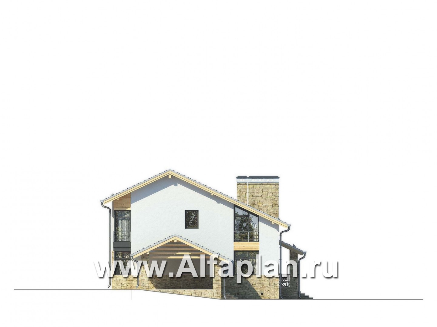 Проекты домов Альфаплан - Эффектный коттедж с навесом для двух машин - изображение фасада №2