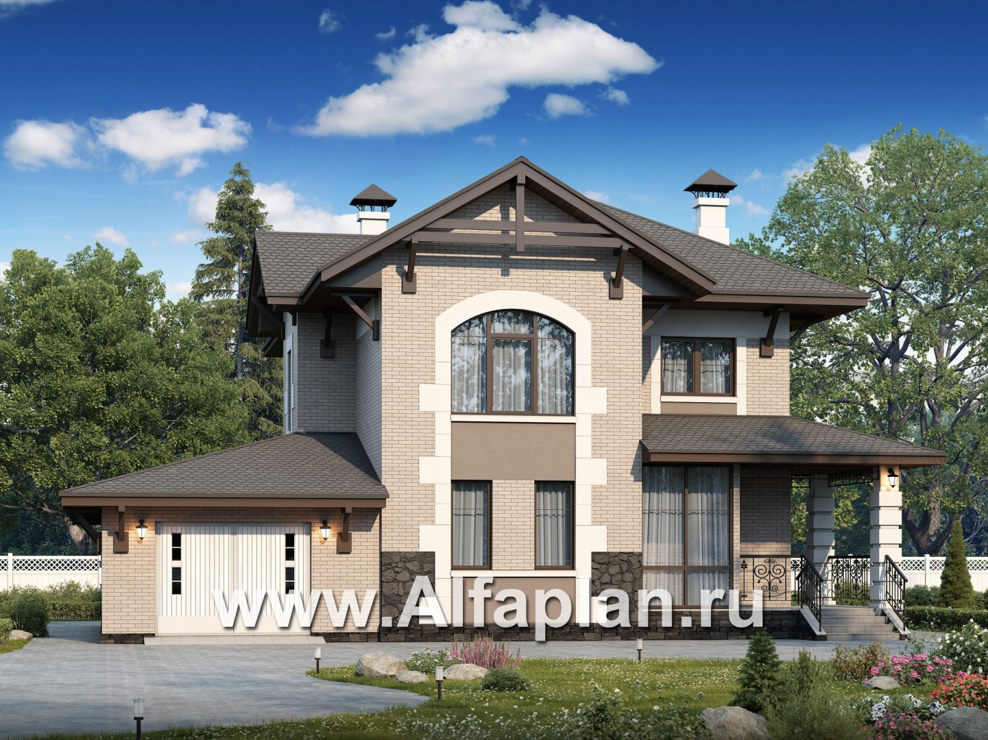 Проекты домов Альфаплан - «Фея сирени» - изящный дом с гаражом - основное изображение