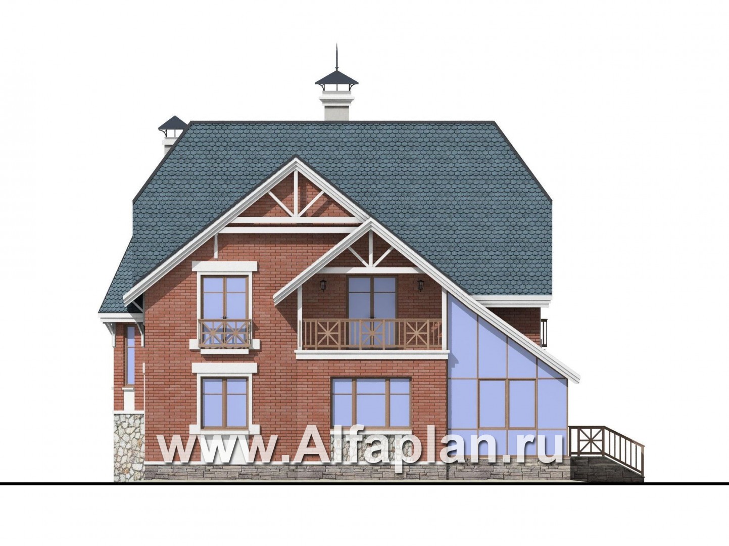 Проекты домов Альфаплан - «Лавиери»- проект дома с изящным крыльцом и эркером - изображение фасада №2