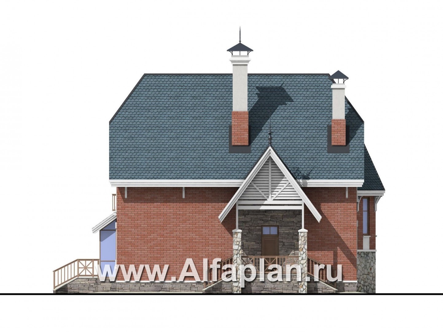 Проекты домов Альфаплан - «Лавиери»- проект дома с изящным крыльцом и эркером - изображение фасада №3