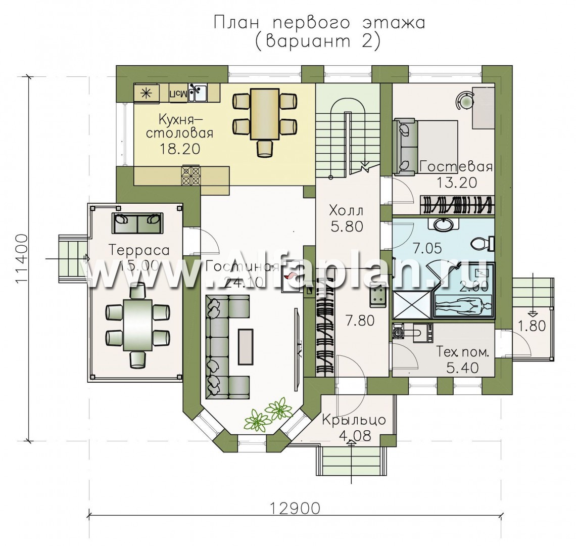 Проекты домов Альфаплан - «Статус» - современный комфортный дом с террасой - изображение плана проекта №2