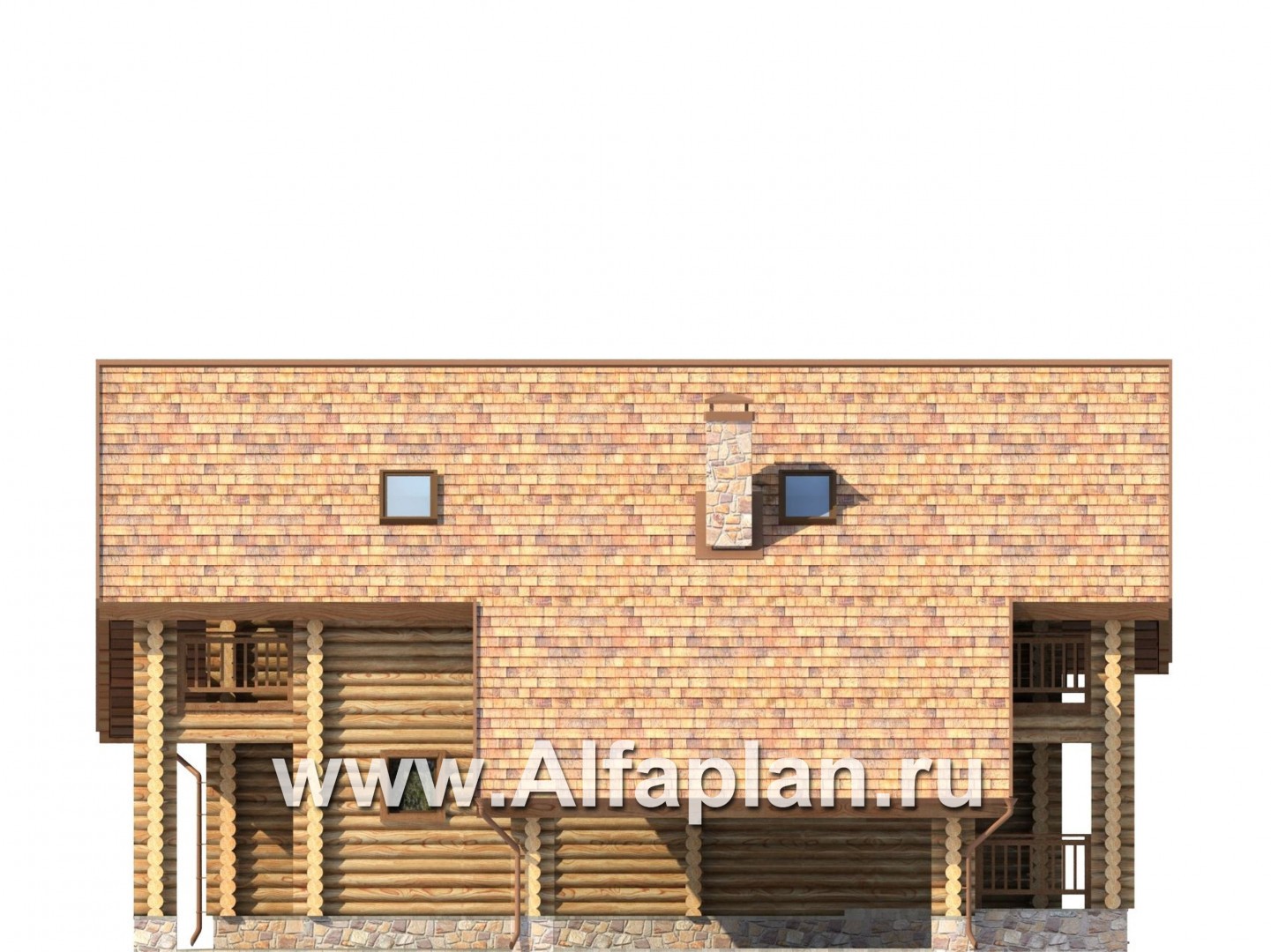 Проекты домов Альфаплан - Деревянный дом с навесом для машины - изображение фасада №3