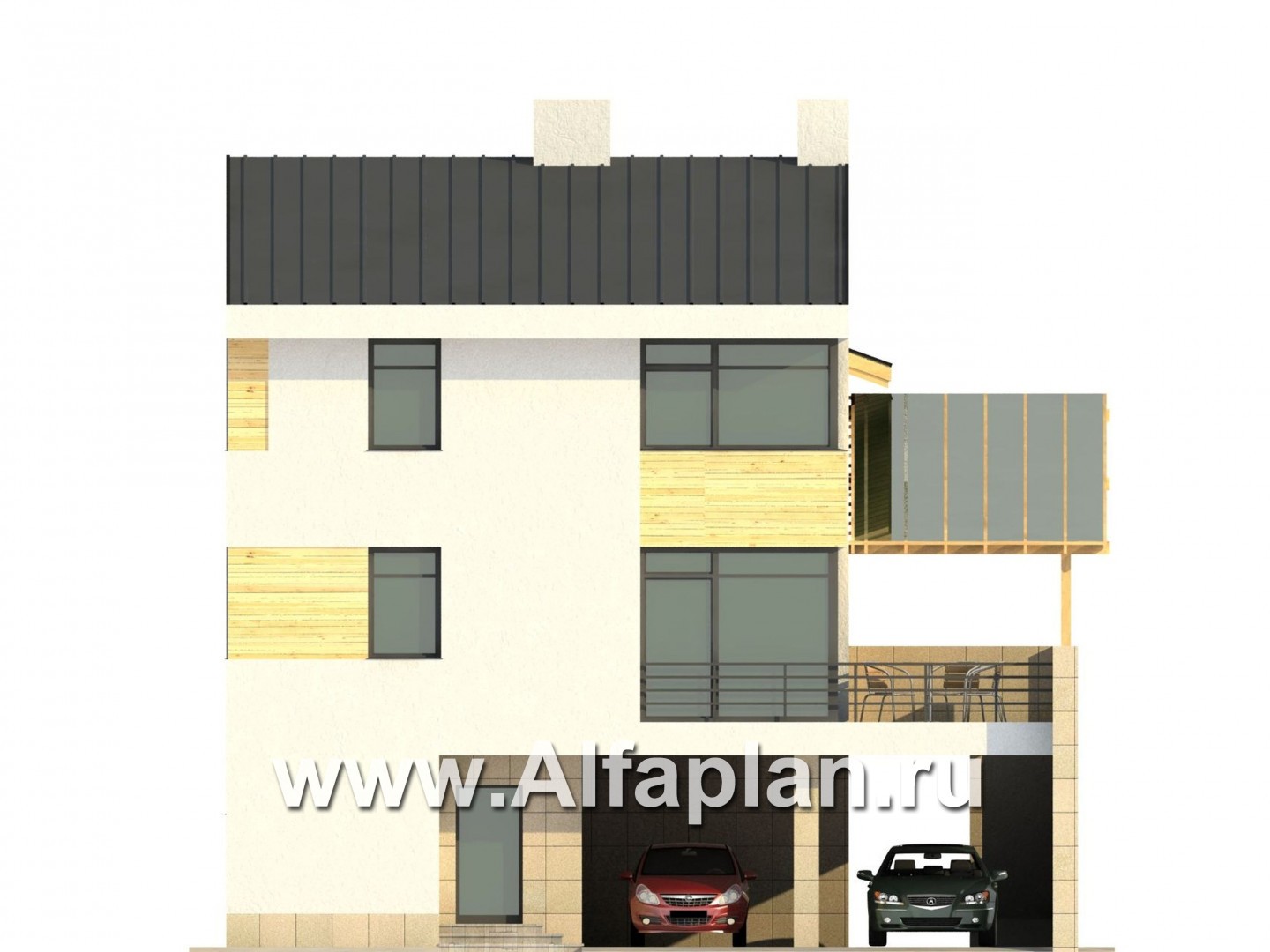 Проекты домов Альфаплан - Трехэтажный кирпичный коттедж - изображение фасада №1