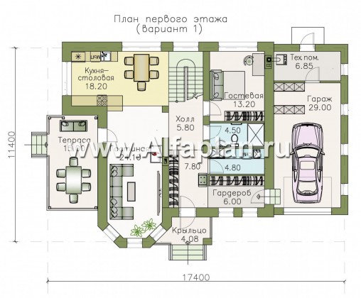Проекты домов Альфаплан - «Статус» - современный комфортный дом с гаражом и террасой - превью плана проекта №1