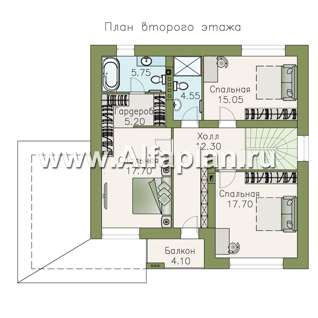 Проекты домов Альфаплан - Компактный дом с четырьмя спальными и угловой террасой - изображение плана проекта №2