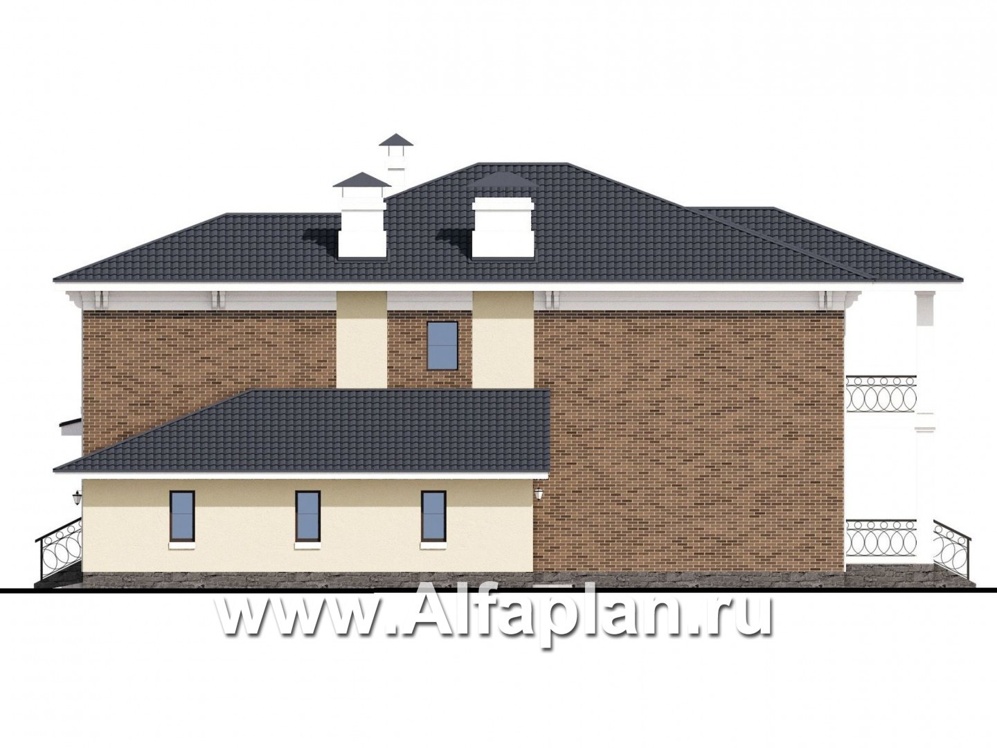 Проекты домов Альфаплан - «Беатрис»- дом с гостиной и столовой на 2-ом этаже - изображение фасада №2