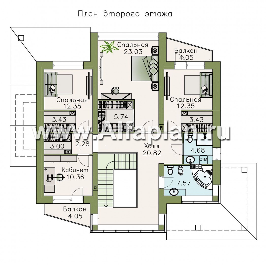 Проекты домов Альфаплан - «Аутентик» - современный комфортабельный двухэтажный коттедж - план проекта №2