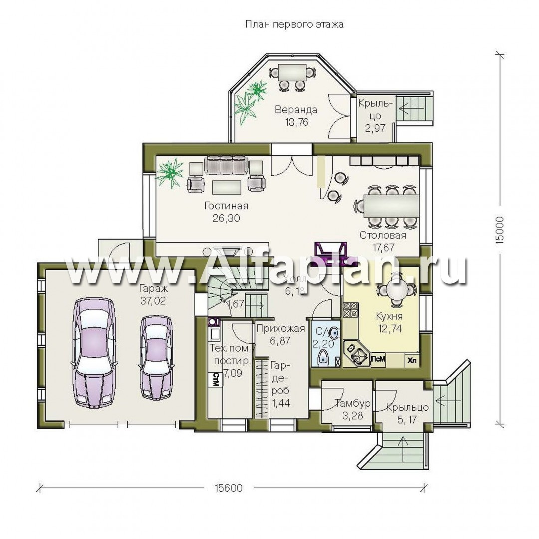 Проекты домов Альфаплан - «Палома» - респектабельный  особняк с большим гаражом - изображение плана проекта №1