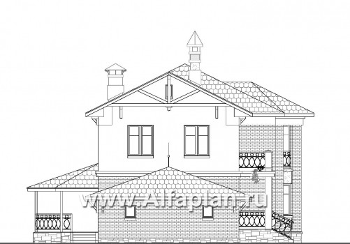 Проекты домов Альфаплан - «Классика»- двухэтажный особняк с эркером и гаражом на два автомобиля - превью фасада №3