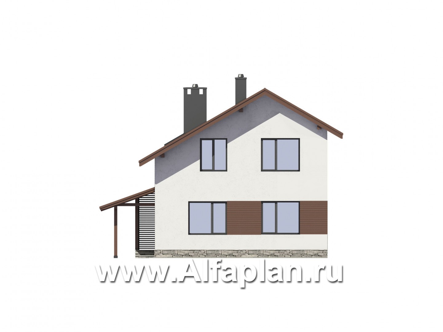 Проекты домов Альфаплан - Экономичный и компактный дом с навесом для авто - изображение фасада №4