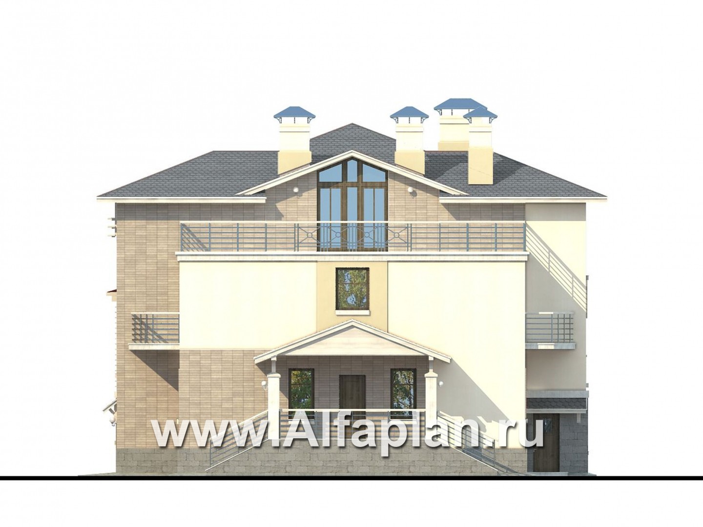 Проекты домов Альфаплан - «Три  семерки»- современный особняк с большими окнами - изображение фасада №2