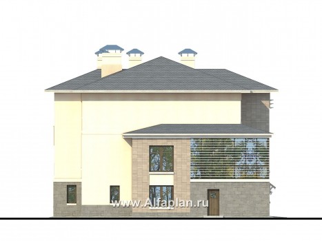 Проекты домов Альфаплан - «Три  семерки»- современный особняк с большими окнами - превью фасада №3