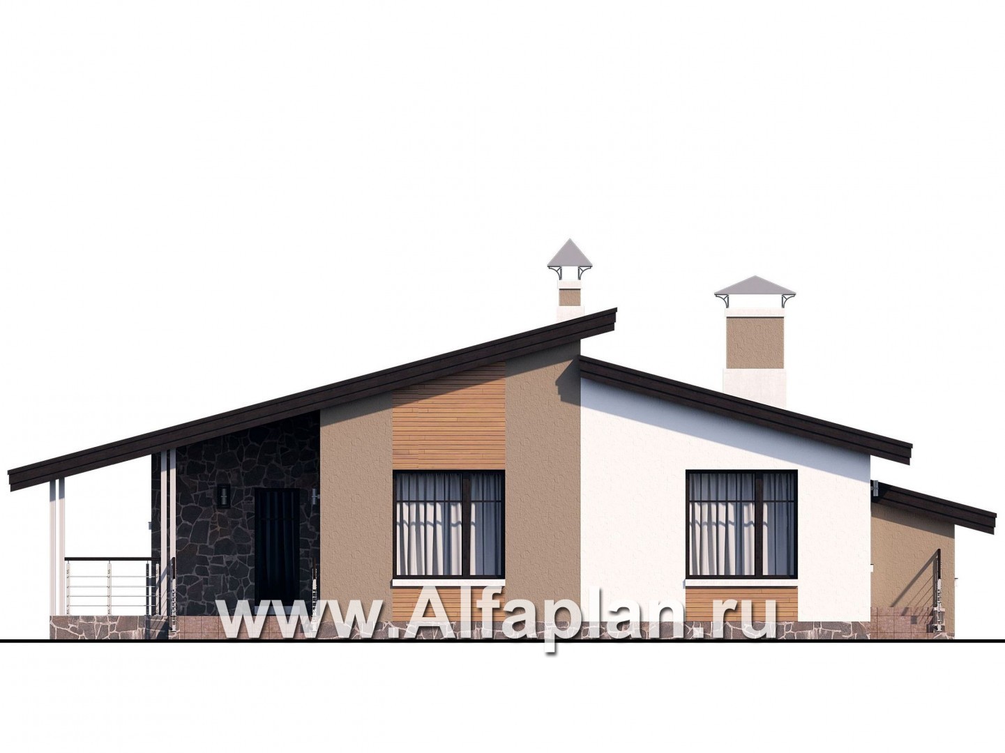 Проекты домов Альфаплан - «Санта-Моника» — одноэтажный коттедж с большим гаражом и террасой - изображение фасада №4