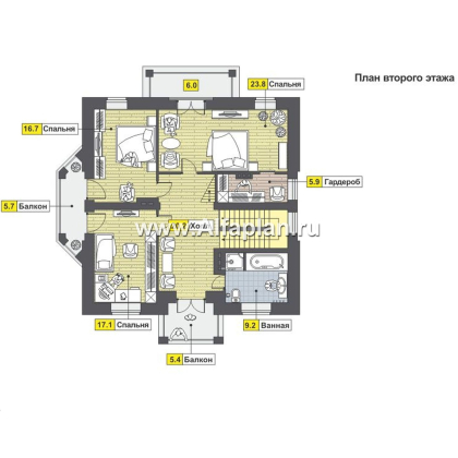 Проекты домов Альфаплан - Кирпичный коттедж в классических традициях - превью плана проекта №2