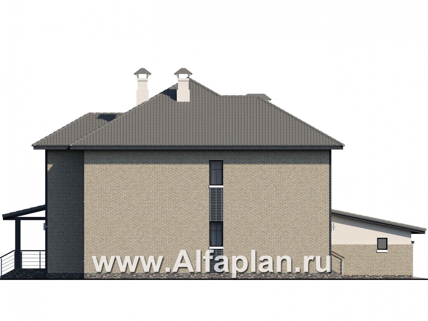 Проекты домов Альфаплан - «Неман» - загородная вилла с двусветной гостиной и большим гаражом - изображение фасада №3