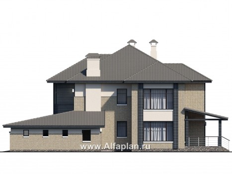 Проекты домов Альфаплан - «Неман» - загородная вилла с двусветной гостиной и большим гаражом - превью фасада №2