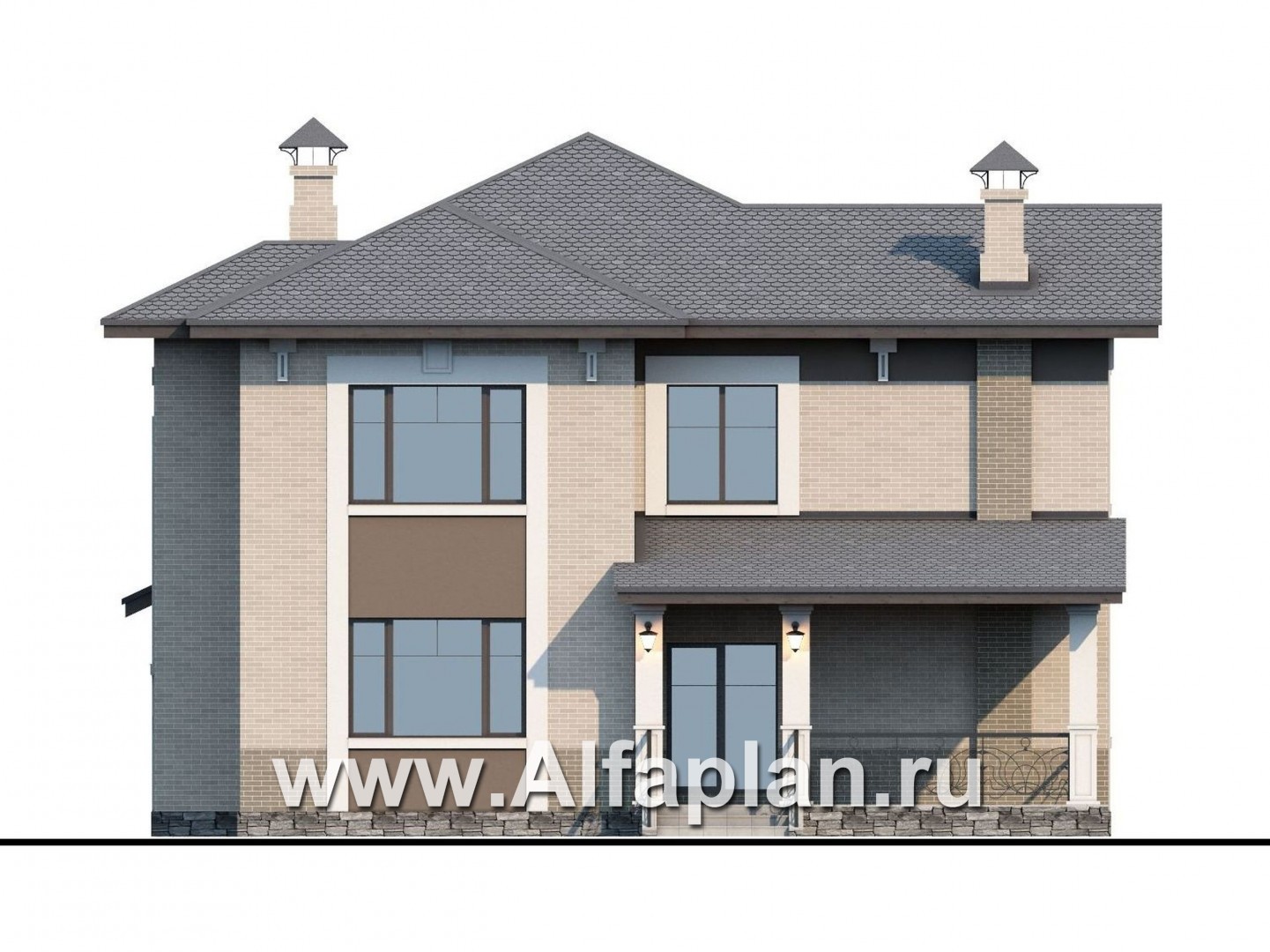 Проекты домов Альфаплан - «Северная корона» - двуxэтажный коттедж с элементами стиля модерн - изображение фасада №4