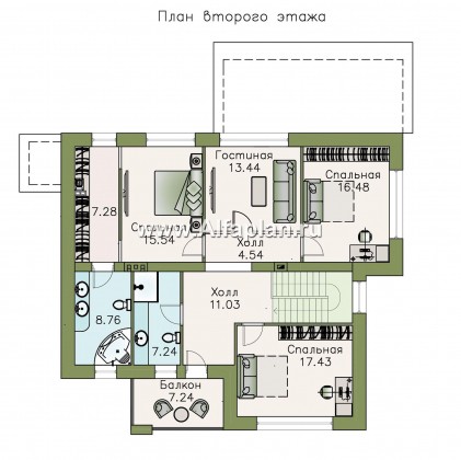 Проекты домов Альфаплан - «Мотив» - стильный двухэтажный коттедж с верандой - превью плана проекта №3