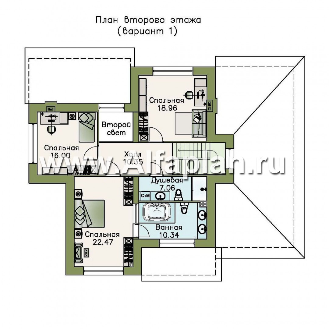 Проекты домов Альфаплан - «Северная корона» - двуxэтажный коттедж с элементами стиля модерн - изображение плана проекта №2