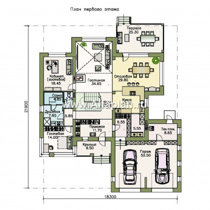 Проекты домов Альфаплан - «Эльба» — современная вилла с угловым остеклением и гаражом - превью плана проекта №1