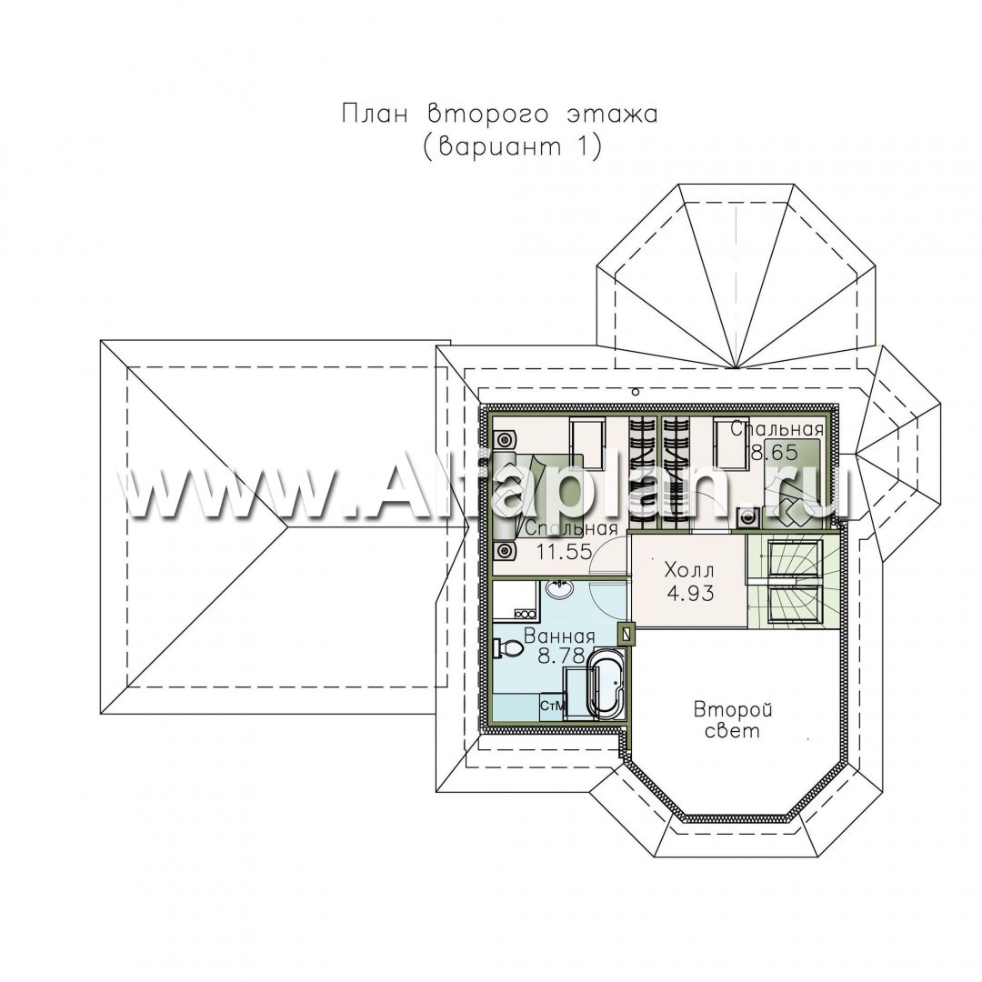 Проекты домов Альфаплан - «Душечка плюс» - компактный дом с навесом для машин - план проекта №2
