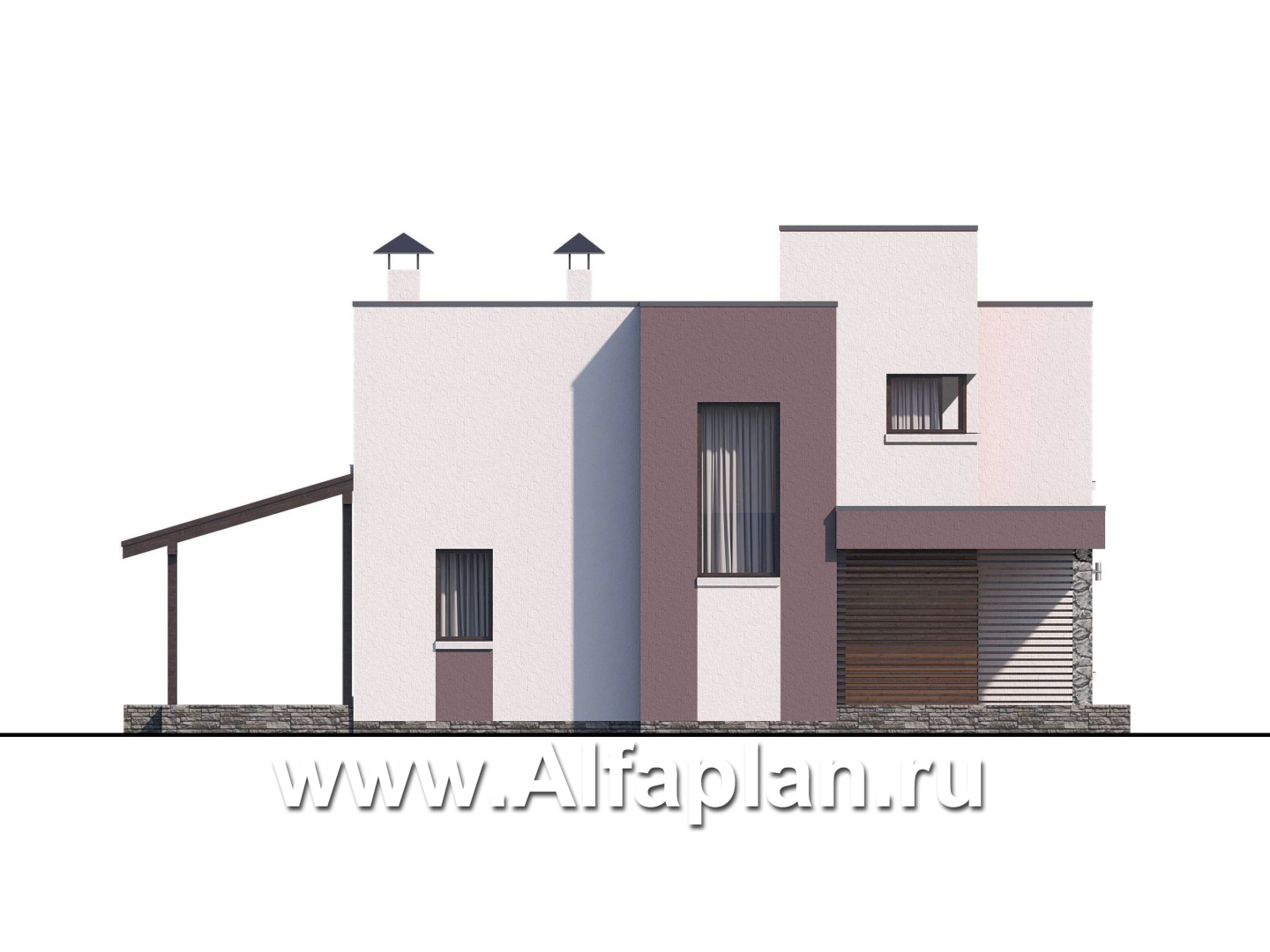 «Арс» - проект двухэтажного дома с плоской кровлей, в стиле хай-тек, для узкого участка - дизайн дома №6