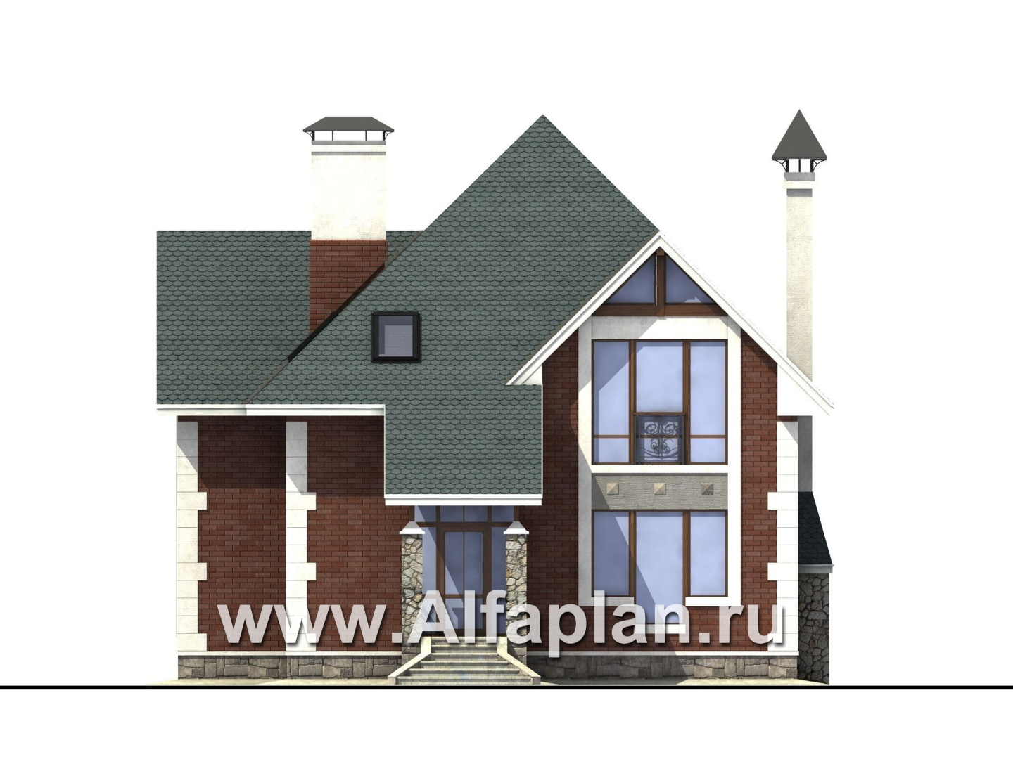 Проекты домов Альфаплан - «Алегро»- проект загородного дома с большой террасой - изображение фасада №1