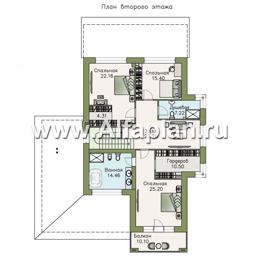 Проекты домов Альфаплан - "Акварель" - двухэтажный коттедж с гаражом и террасой - план проекта №2