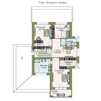Проекты домов Альфаплан - "Акварель" - двухэтажный коттедж с гаражом и террасой - превью плана проекта №2