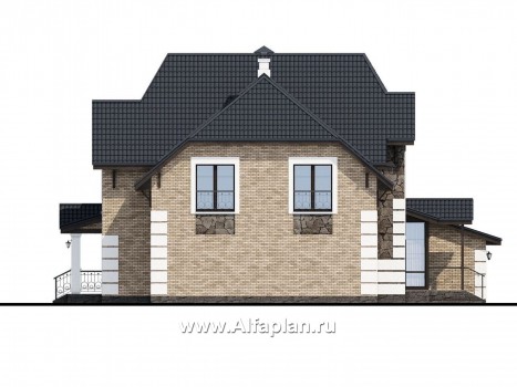 Проекты домов Альфаплан - «Ясная поляна»- коттедж для большой семьи с гаражом на два автомобиля - превью фасада №3