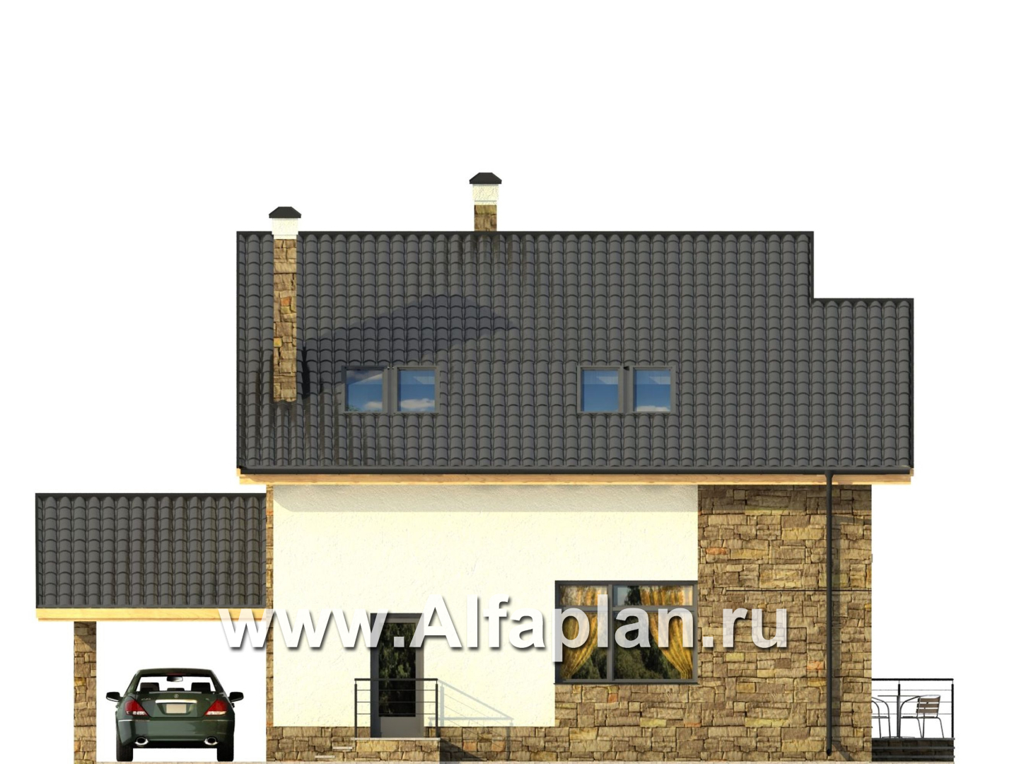 Проекты домов Альфаплан - Трехэтажный коттедж с угловым витражом - изображение фасада №4