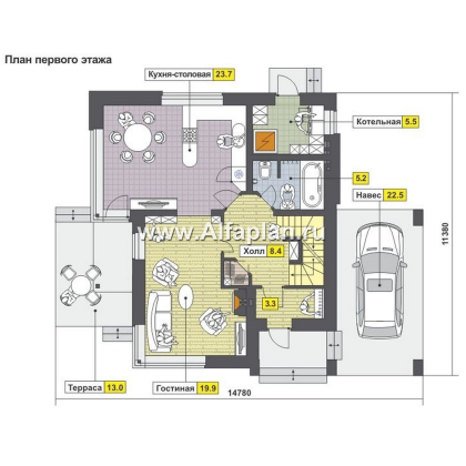 Проекты домов Альфаплан - Трехэтажный коттедж с угловым витражом - превью плана проекта №2