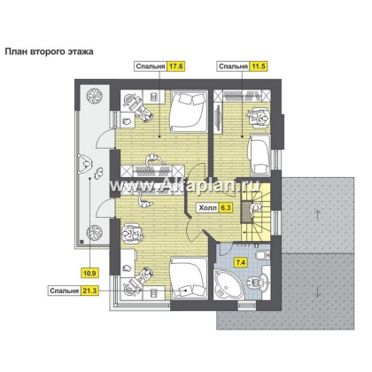 Проекты домов Альфаплан - Трехэтажный коттедж с угловым витражом - превью плана проекта №3