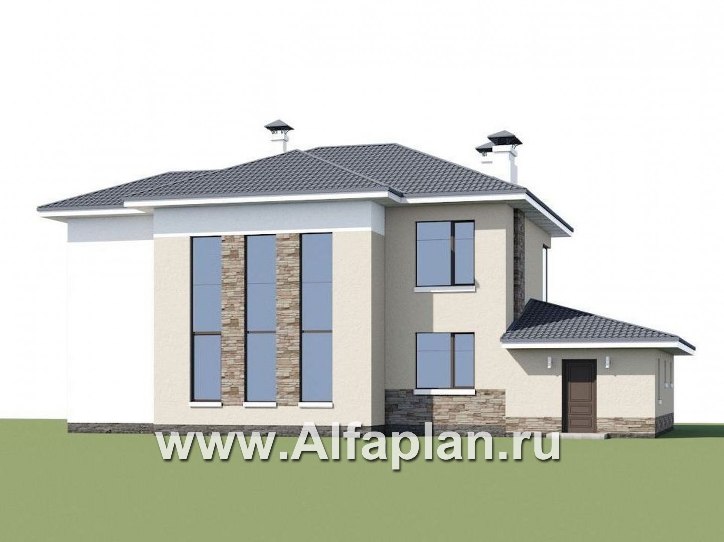 Проекты домов Альфаплан - «Меркурий» - стильный коттедж с большой террасой и балконом - дополнительное изображение №1