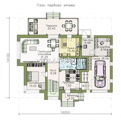Проекты домов Альфаплан - «Сириус» - современный мансардный дом - превью плана проекта №1