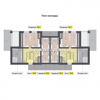 Проекты домов Альфаплан - Дом на две семьи из крупноформатных блоков - превью плана проекта №3