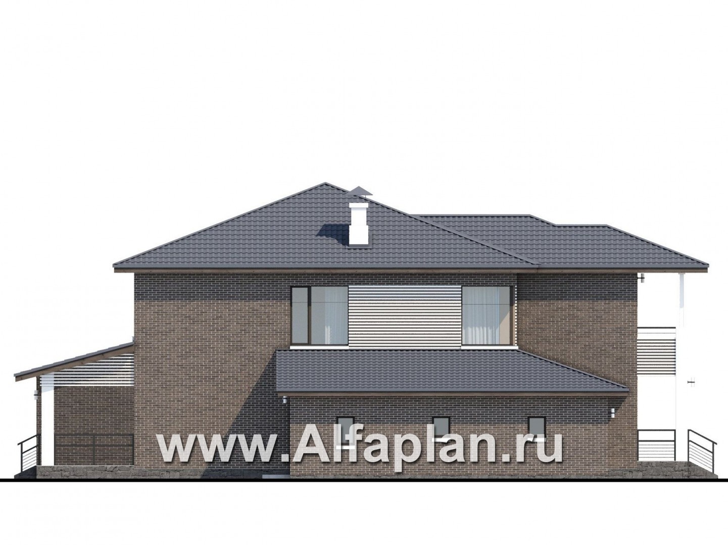 Проекты домов Альфаплан - «Новый поворот» - двухэтажный дом с гаражом с кабинет (только перегородки)ом на на 1 этажом - изображение фасада №3