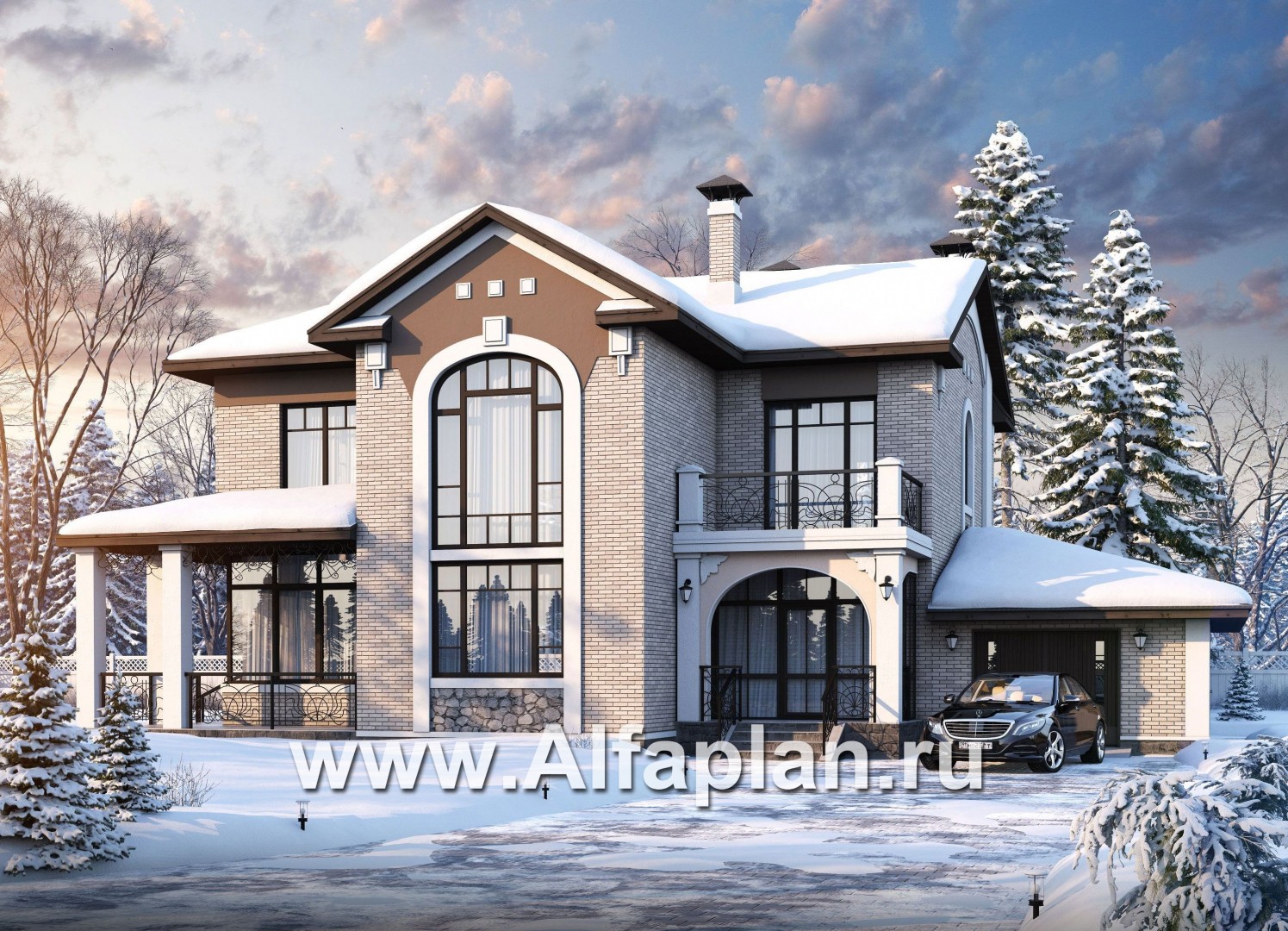 Проекты домов Альфаплан - «Голицын»- коттедж с двусветной гостиной и гаражом - дополнительное изображение №1