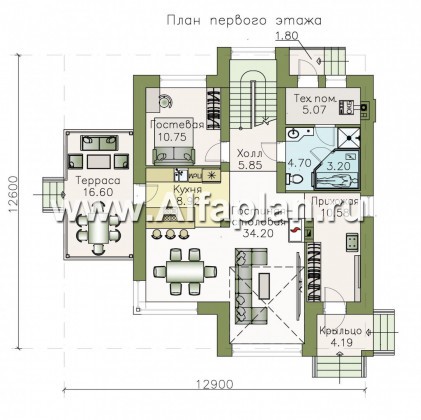 Проекты домов Альфаплан - Стильный двухэтажный коттедж со вторым светом - превью плана проекта №1