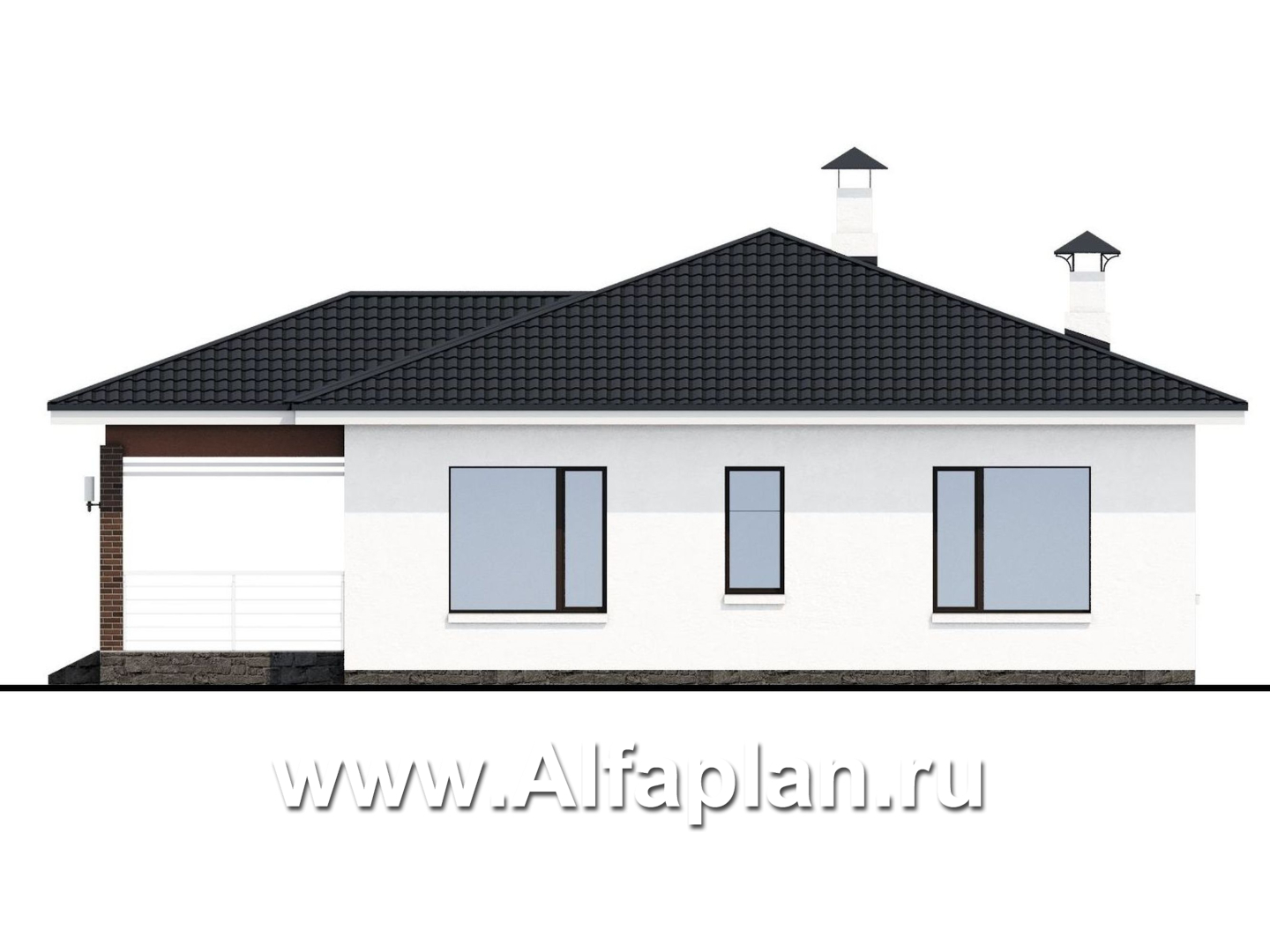 «Гемера» - проект одноэтажного дома, из газобетона, с эркером и террасой - фасад дома